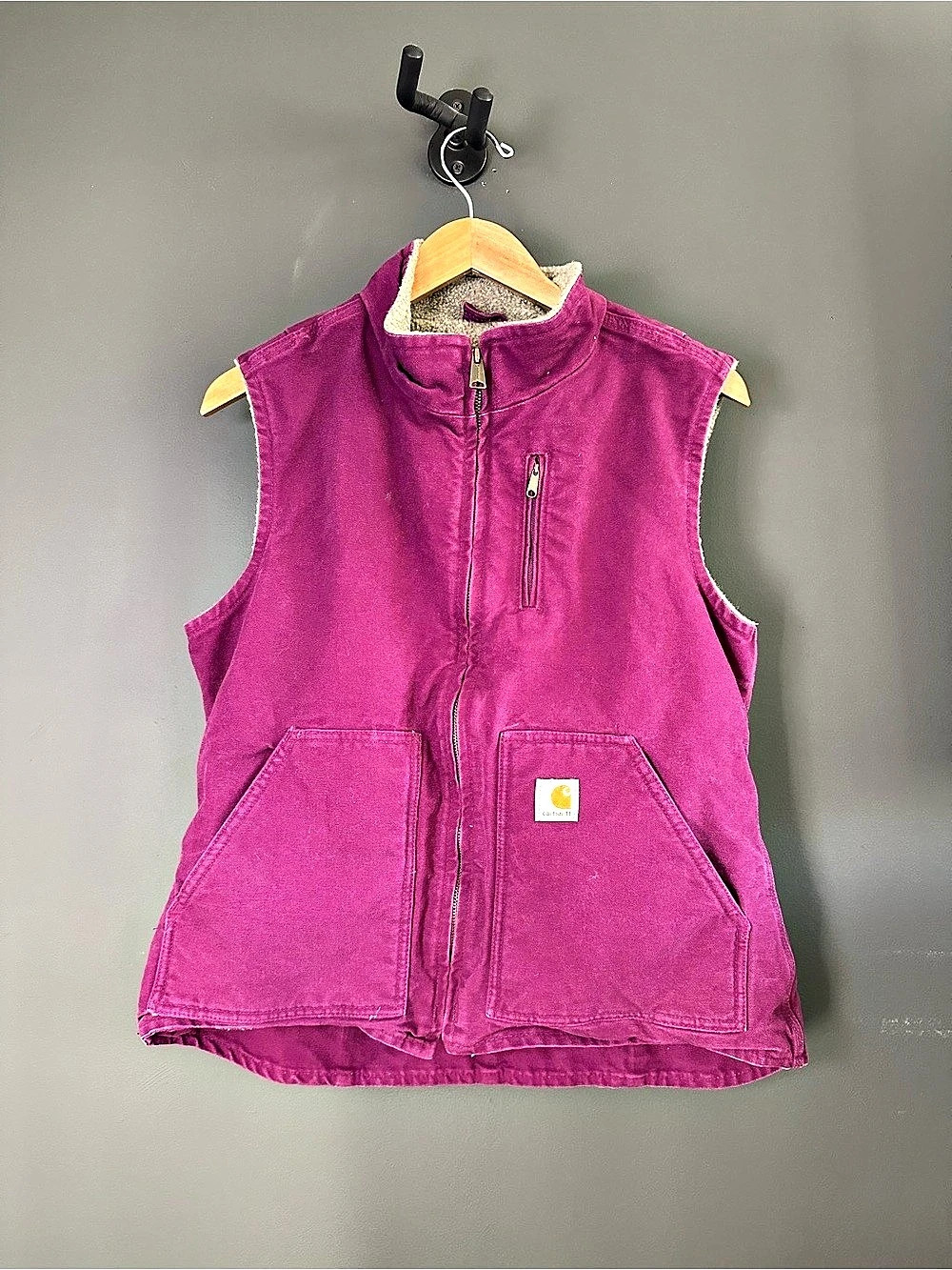 Vintage Carhartt Vest Womens Medium Regular Boysenberry WV001 BOP Sherpa Lined